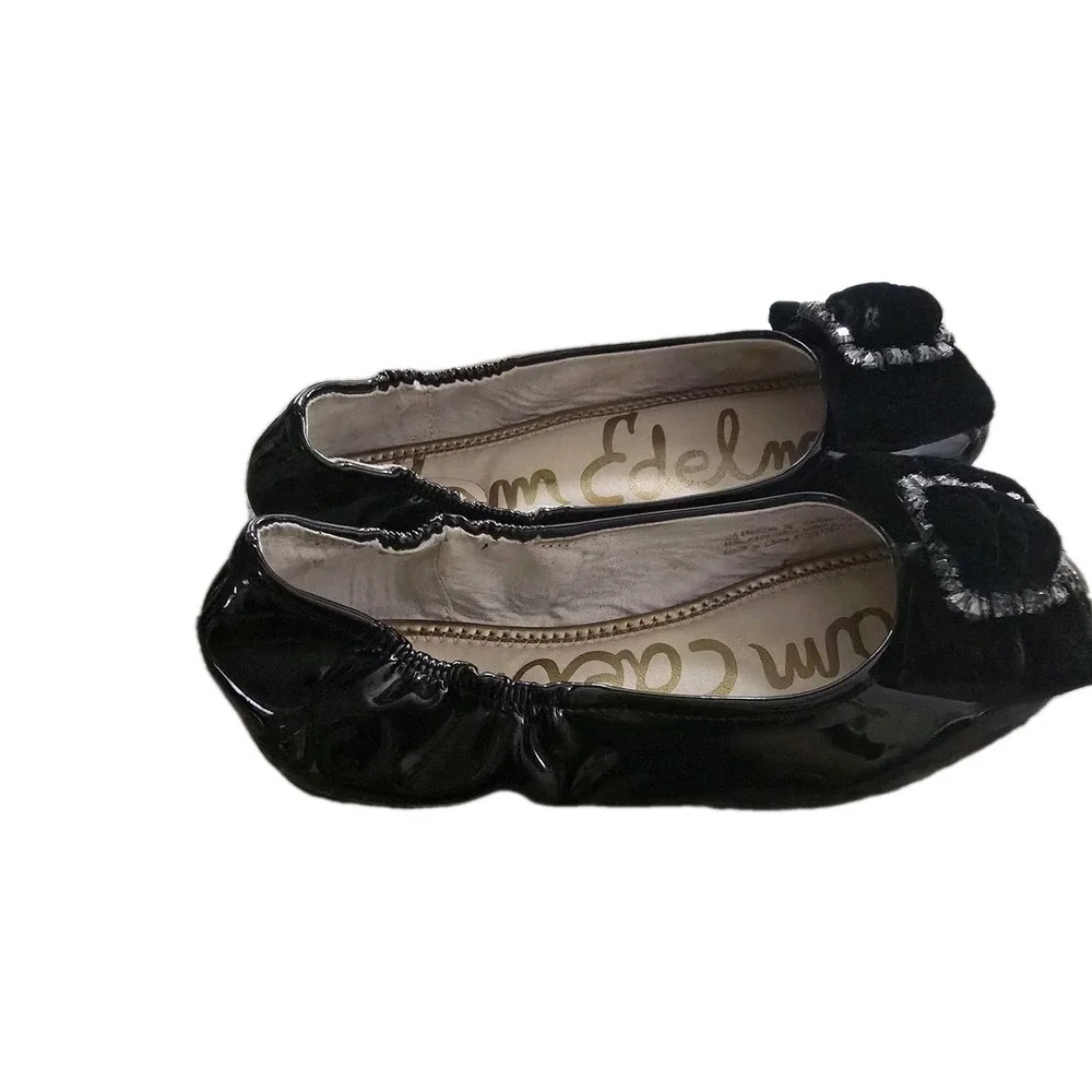 Sam Edelman Farah‎ Girls Black Patent Ballet Flats Jeweled Velvet Buckle US 4M